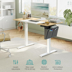 SONGMICS Electric Desk with Height Adjustment, Seamless Adjusting Feature, 4 Configurable Heights, Straw Yellow & Classic White