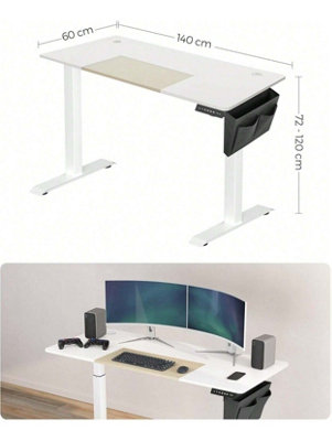 SONGMICS Electric Standing Desk, Height Adjustable Desk, 60 X 140 X (72 ...