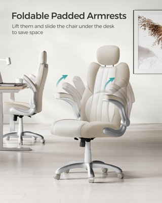 SONGMICS Ergonomic Office Chair with Adjustable Headrest & Tilt Function, Foldable Armrests, Locking Castors, Gaming, Cream White