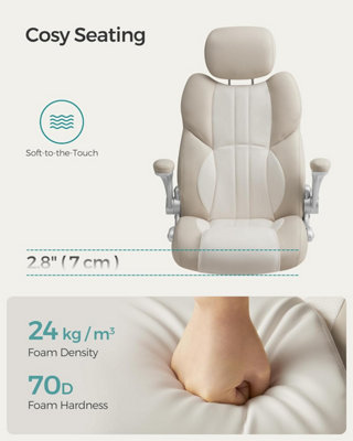 SONGMICS Ergonomic Office Chair with Adjustable Headrest & Tilt Function, Foldable Armrests, Locking Castors, Gaming, Cream White
