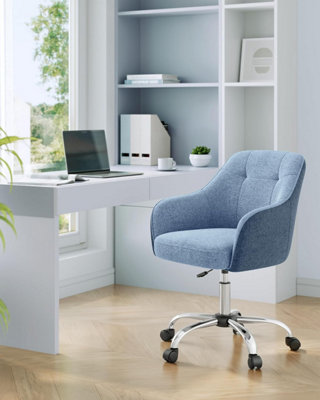 SONGMICS Executive Office Chair, 360 Swivel Desk Seat, Elegant Vanity Seating, Height Adjustable, Comfort Armrests, Misty Blue