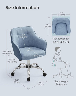 SONGMICS Executive Office Chair, 360 Swivel Desk Seat, Elegant Vanity Seating, Height Adjustable, Comfort Armrests, Misty Blue