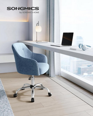 SONGMICS Executive Office Chair, 360 Swivel Desk Seat, Elegant Vanity Seating, Height Adjustable, Comfort Armrests, Misty Blue