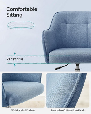 SONGMICS Executive Office Chair, 360 Swivel Desk Seat, Elegant Vanity Seating, Height Adjustable, Comfort Armrests, Misty Blue