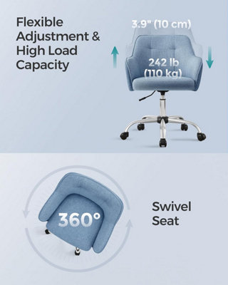 SONGMICS Executive Office Chair, 360 Swivel Desk Seat, Elegant Vanity Seating, Height Adjustable, Comfort Armrests, Misty Blue