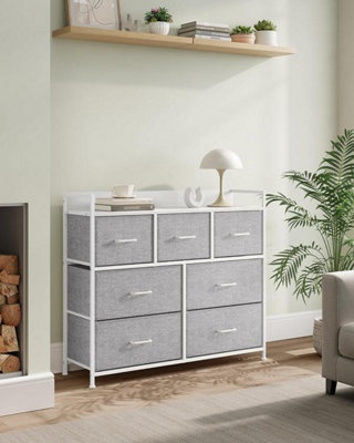 SONGMICS Fabric Drawer Chest, Bedroom Storage Cabinet, 7 Drawers with Handles, Metal Frame, Dove Grey and Cloud White