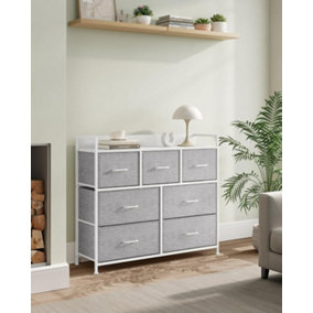 SONGMICS Fabric Drawer Chest, Bedroom Storage Cabinet, 7 Drawers with Handles, Metal Frame, Dove Grey and Cloud White