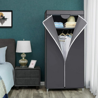 SONGMICS Fabric Wardrobe, Folding Wardrobe with Hanging Rail, Simple Dressing Room, Organiser, for Room, Grey