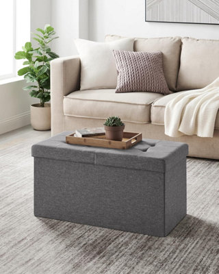 SONGMICS Foldable Bench, Storage Ottoman with Flip-top, Perfect for Living Room, Bedroom, Hallway, Dark Grey