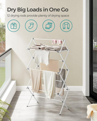 SONGMICS Foldable Laundry Airer Steel Frame Clothes Drying Rack Compact Clothes Horse Dryer Easy Assembly White DIY at B Q