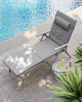 SONGMICS Foldable Sun Lounger with Mattress Removable Headrest Rustproof Breathable Comfortable Reclinable Grey DIY at B Q