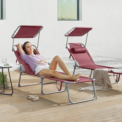 SONGMICS Folding Lounger, Sun Bathing Deck Chair with Adjustable ...