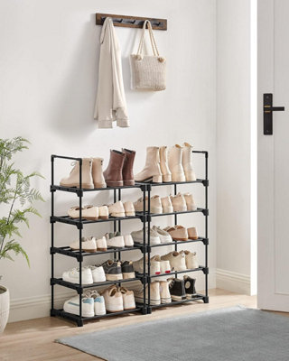 SONGMICS Footwear Rack, 10-Level Metal Storage Unit with Space-Saving Design, Black
