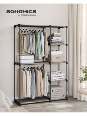 SONGMICS Freestanding Wardrobe, Foldable Closet, Coat Rack With Clothes ...