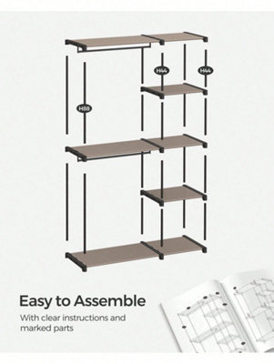 SONGMICS Freestanding Wardrobe, Foldable Closet, Coat Rack With Clothes ...