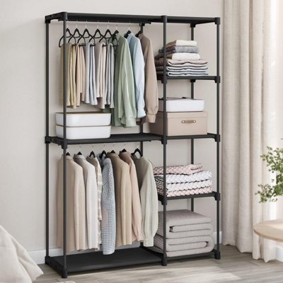 SONGMICS Functional Wardrobe Solution, Open-Design Clothes Storage with Dual Hanging Areas, Black
