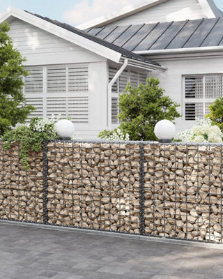 SONGMICS Gabion Baskets, 5-Piece Wide Gabion Set for Garden Design, Metal Mesh Cages for Large Wall Accents, Galvanised, Silver