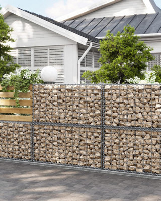 SONGMICS Gabion Baskets, Pack of 5 Metal Cages for Decorative Stone Walls in Gardens, Durable Mesh Structure, Galvanised, Silver