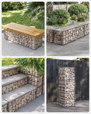 SONGMICS Gabion Baskets, Slim and Narrow Garden Mesh Cages in a Set of ...