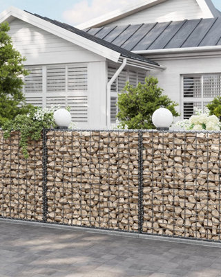 SONGMICS Gabion Baskets, Tall and Spacious Stone Wall Cages for Outdoor Use, Metal Mesh Panels, Set of 5, Galvanised, Silver
