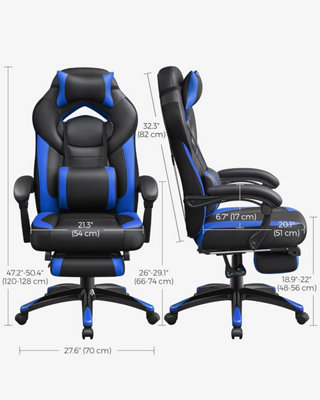 SONGMICS Gaming Chair, Office Racing Chair with Footrest, Desk Chair, Ergonomic Design, Lumbar Support,Black and Blue