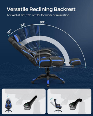 SONGMICS Gaming Chair, Office Racing Chair with Footrest, Desk Chair, Ergonomic Design, Lumbar Support,Black and Blue