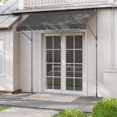 SONGMICS Garden Sunshade Awning, Manual Height Adjustment with Crank, Retractable for Patio and Balcony, Anthracite Grey