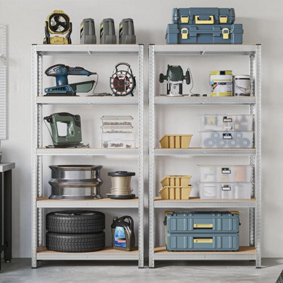 SONGMICS Industrial 5-Tier Storage Shelf, Adjustable Shelves, Versatile Use in Kitchen and Living Room, Silver
