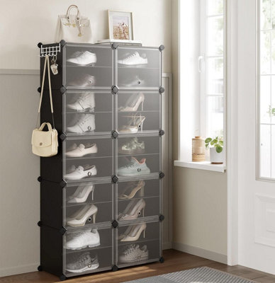 SONGMICS Interlocking Shoe Rack Plastic Shoe Storage Cabinet 10 Slot Modular Storage Organiser Unit Black DIY at B Q