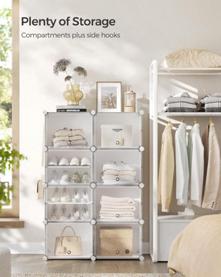 SONGMICS Interlocking Shoe Rack Plastic Shoe Storage Cabinet 8 Slot Modular Storage Organiser Unit Plastic Panels