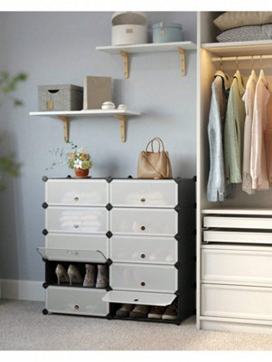 SONGMICS Interlocking Shoe Rack, Rectangular Storage Organiser, 10 Slot ...