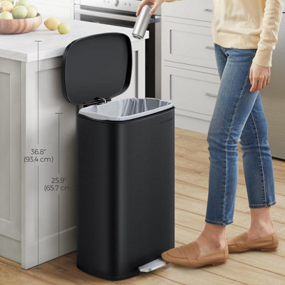 SONGMICS Kitchen Bin, Pedal Bin for Kitchen, Rubbish Bin, Soft Close, Step-On Pedal, Steel, Inner Bucket, Black