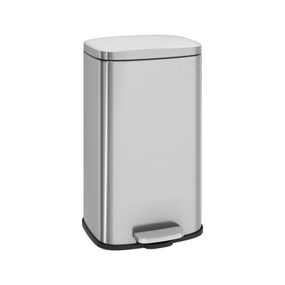 SONGMICS Kitchen Pedal Trash Bin with Hinged Lid and Plastic Inner Bucket, 30 Litre Stainless Steel Rubbish Garbage Can