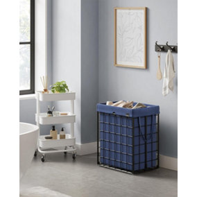 SONGMICS Laundry Basket, Collapsible Washing Basket, Laundry Hamper, Removable and Washable Liner, Black and Charcoal Blue