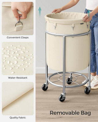 SONGMICS Laundry Basket on Wheels Laundry Trolley Round Laundry Hamper with Steel Frame and Removable Bag