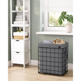 SONGMICS Laundry Bin, Foldable Clothes Basket, Washing Hamper, Detachable Liner, Wire Frame, for Bath or Bedroom, Black and Grey
