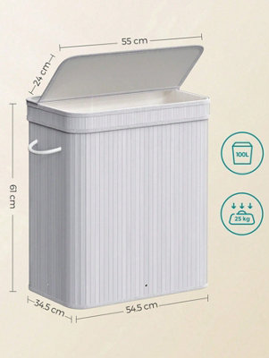 SONGMICS Laundry Hamper with Lid, 100 L Bamboo Laundry Basket ...