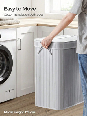 SONGMICS Laundry Hamper with Lid, 100 L Bamboo Laundry Basket ...