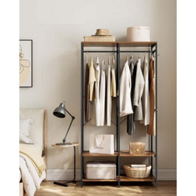 SONGMICS Laundry Rack, Clothes Hanging Furniture, Closet, Clothes Rack, Portable, Foldable, Removable Hooks, Rustic Brown
