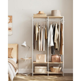 SONGMICS Laundry Rack, Hanging Cloth Rail, Clothes Wardrobe, Foldable, Closet Organiser, Storage Shelves, Natural Beige
