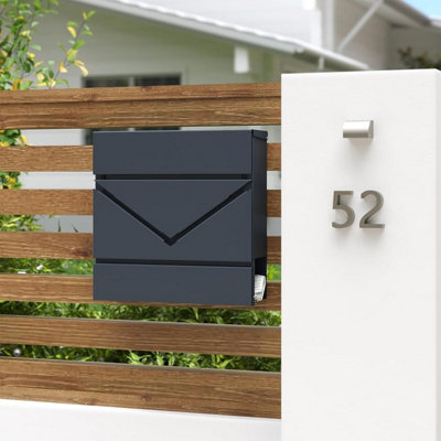 SONGMICS Letter Box, Wall-Mounted Post Box, Mailbox with Viewing Window, Lock and Lid, Newspaper Holder, Anthracite Grey