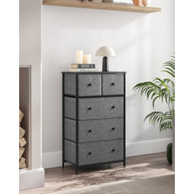 SONGMICS Lounge Dresser Chest, Cloth 5-Drawer Storage Organizer, Dresser, for Hallway, Nursery, Grey and Black with Wood Grain