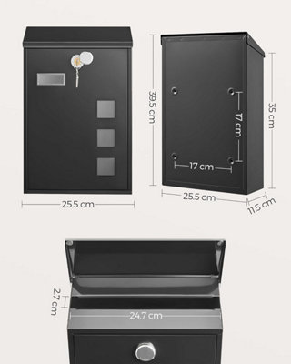 SONGMICS Modern Wall Mounted Post Box with Viewing Windows, Nameplate ...