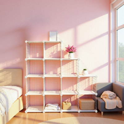 SONGMICS Modular Wire Grid Shelving System With 16 Cubes, Metal Mesh ...