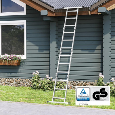 SONGMICS Multi-Purpose Aluminium Ladder with 12 Steps and 2 Metal Plates, Perfect for Articulated Use, Silver
