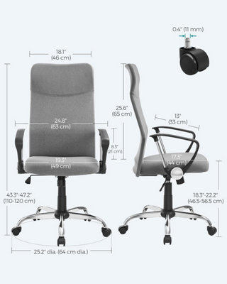 SONGMICS Office Chair, Ergonomic Desk Chair, Swivel Chair, Upholstered Seat, Adjustable Height, Tilt Function, Dove Grey