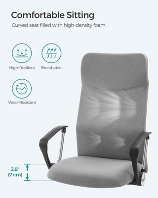 SONGMICS Office Chair, Ergonomic Desk Chair, Swivel Chair, Upholstered Seat, Adjustable Height, Tilt Function, Dove Grey