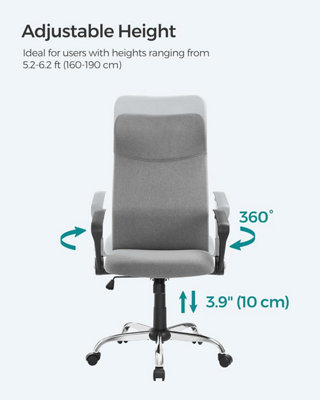 SONGMICS Office Chair, Ergonomic Desk Chair, Swivel Chair, Upholstered Seat, Adjustable Height, Tilt Function, Dove Grey