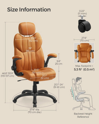 SONGMICS Office Chair Ergonomic Gaming Chair Adjustable Headrest Tilt Foldable Armrests Self Locking Castors Caramel Brown DIY at B Q