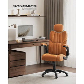 SONGMICS Office Chair, Ergonomic Gaming Chair, Adjustable Headrest, Tilt Function, Foldable Armrests, Self-Locking Castors, Adjust